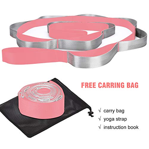 Yoga Strap Fitness Multi-Loop Strap Stretch Band 12 Loops Yoga Stretch Strap Nonelastic Stretch Strap for Physical Therapy, Pilates, Dance and Gymnastics with Carry Bag