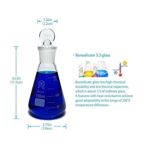image for Huaou Glass Erlenmeyer Flask Set with Ground Glass Stopper - 3 Sizes -