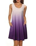 Vivilli Women's Ombre Loose Tunic Dresses Pockets Casual Swing Tank Dress