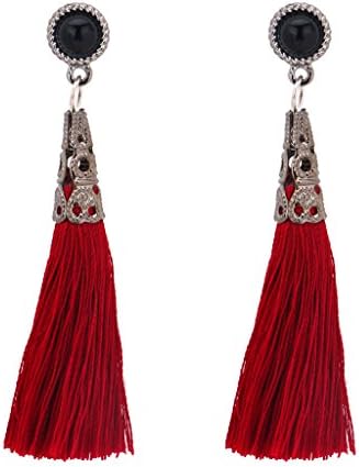 Red Tassel Earrings Classic Faux Black Pearl Bohemia Dangle Ethnic Drop Easy Hoop Beautiful Womens Jewelry