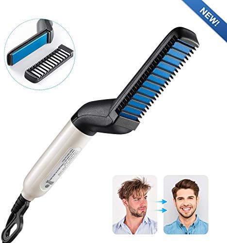 Beard Straightener for Men - Temperature Adjustable Facial Hair Straightening Brush with Ionic Fast Heating and Dual Voltage - Portable Ceramic Comb Perfect for Home or Travel