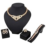 Myhouse Gold Color Bride Charm Bracelet Ring Earrings Necklace Set Decoration 4Pcs Set Wedding Party