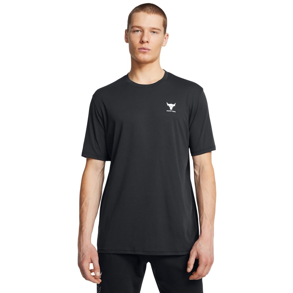 Under Armour Men’s Project Rock Simple Branded Short Sleeve T Shirt, (001) Black / / White, Large
