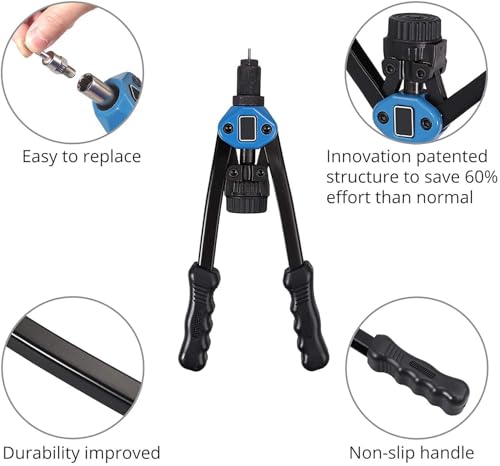 TERRIFI Rivet Nut Gun Tool Kit, 34 cm Hand Riveter with 110pcs Nuts (M3-M12), Includes M3, M4, M5, M6, M8, M10, M12, Pop Rivet Nut Tool Set with Carrying Case