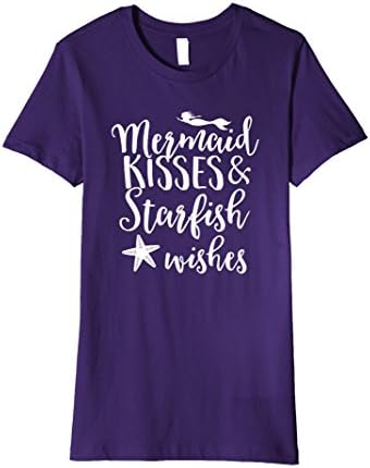 Womens Mermaid kisses and starfish wishes t-shirt Large Purple