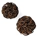 REECHO Messy Bun Hair Piece, 2PCS Tousled Updo Hair Bun Extensions Hair Scrunchies Curly Wavy Ponytail Hairpieces Hair Accessories for Women Girls - Dark Brown with Strawberry Blonde Highlights