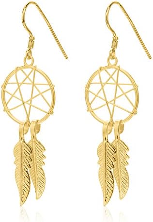 14K Gold Plated Boho Chic Gold Drop Dangle Dream Catcher Earrings