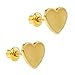 Gold Plated Plain Heart Screw Back Earrings for Babies, Infants, and Toddlers - Plain Love Heart Screw Back Girls Earrings - Lightweight Jewelry for Kids