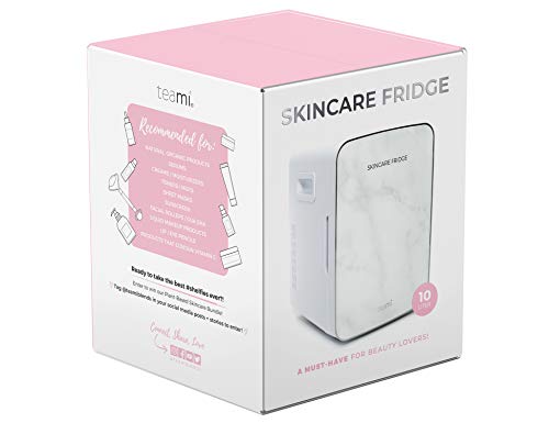 Teami Mini Fridge for Skincare - 10 Liter Compact Mini Refrigerator - Perfect for Bedroom or the Office. Store Bottles, Cans, Beauty Serums, Moisturizers, Oils, Toners, Face Masks, and Makeup