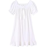 CHUNG Toddler Little Big Girls Modal Nightgowns Soft Princess Short Sleeve Round Square Neck Long Sleep Dress Vintage…