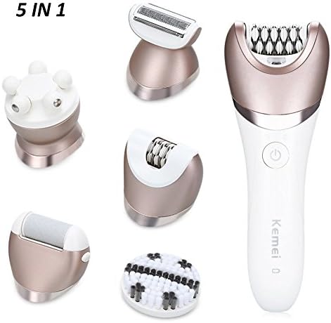 YANWIN 5 in 1 Women Shaver Kit, Electric Waterproof Lady Hair Shaver Epilator Bikini Trimmer Facial Cleansing Brush Massager Foot Callus Remover Wet and Dry