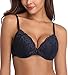 Deyllo Women’s Push Up Lace Bra Comfort Padded Underwire Bra Lift Up Add One Cup(Navy-Blue,34B)