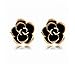 LovEnter Black Rose Flower with 18K Yellow Gold Plated Edge Stud Earrings