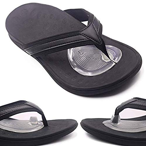 Orthotic Sandals Stylish Thong Flip Flops Men Ultra Comfort Slippers with Arch Support for Plantar Fasciitis, Flat Feet & Heel Spur Black - Thumbnail 2