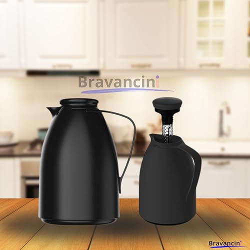 Garrafa Térmica Bule Preto 1 Litro Ampola de Vidro Conserva Café Quente 12h Bebidas Frias 24h Infusor Chá Ideal Casa Escritório Presentes Bule Termico