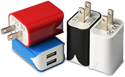 USB Wall Charger, [4-Pack] 5V/2.4A Colorful Dual Port Portable Wall Charger Home Travel Plug Power Adapter for iPhone X / 8, Samsung Galaxy Note8 / S8 / S8+, Nexus, HTC and More