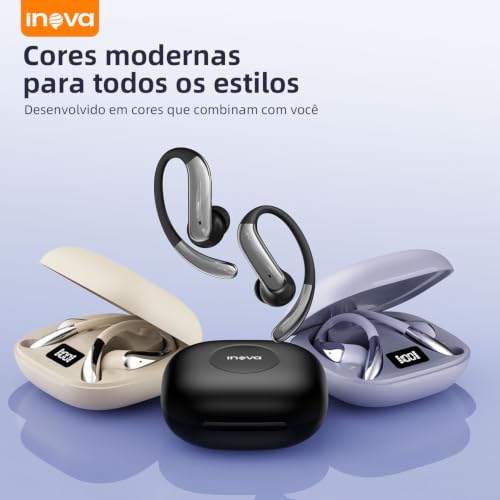 Fone de Ouvido Sem Fio, INAVA, Fone de Ouvido Esportivos Bluetooth 5.4, 48 Horas, com Indicador LED de Bateria, Prova d'água IPX7, Adequados para Exercícios Físicos e Corrida​ - Preto
