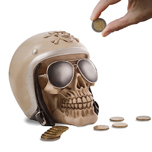 Moneybox skull in a motorcycle helmet