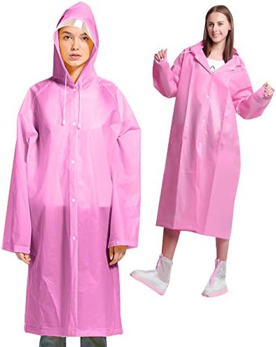 Aoymay Portable EVA Rain Ponchos for Women Men Unisex Reusable Waterproof Hooded Rain Coat Jacket