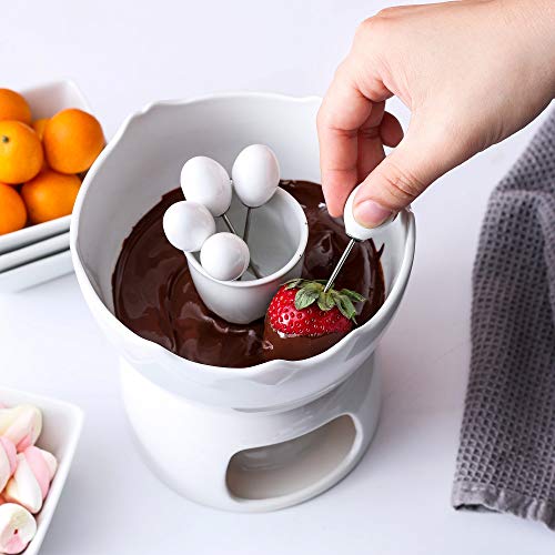 MALACASA Fondue Set, Porcelain Fondue Pots for Chocolate Cheese and