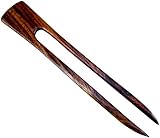 JWL (1) Rosewood Two Prong 6 Inch Straight Hair Stick Pick Pic Pin Fork - Hawaiian Style
