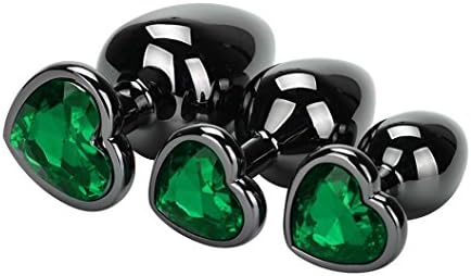 Ebucks 3 Pcs 3 Size Jewelry Ana-l But-t Plu-g, Heart Shaped Jewelry Birth Stone Smooth Metal Steel Ana-l Trainer Exercise Toys Beginner Kits for Man Women (Green)