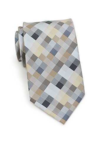 Bows-N-Ties Men's Necktie Patchwork Plaid Microfiber Satin Tie 3.25 Inches (Tan, Silver, Beige)