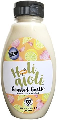 Holi Aioli Roasted Garlic Sandwich Spread & Mayonnaise Alternative - Low-Calorie, Healthy, 100% Vegan Dressing Dip - Mayo Replacement Salad Dressing with Organic Ingredients - 12 Fluid Ounces