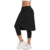 UK loees Women's Long Knee-Length Skirt with Capri Leggings, Athletic Golf Yoga Tennis Skirted Leggings with Internal Pocket