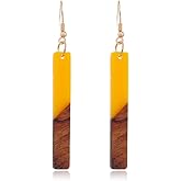 Wooden Resin Spliced Colorful Bar Dangle Earrings Two Tone Geometric Boho Earrings Women Dangling Statement Earrings