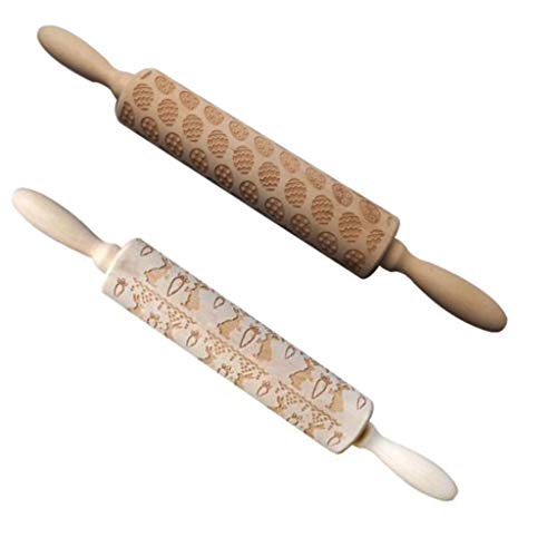 Wenini Easter Wooden Rolling Pins Wenini Engraved Carved Embossed Rolling Pin with Easter Symbols for Baking Embossed Cookies for Kitchen Tool (Rabbit Radish Style) - Thumbnail 6