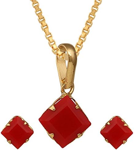 Parijaat Designer American Diamond Pendant with Chain and Earrings for Girls & Women