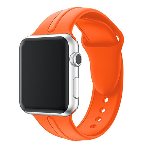 Durable Soft Silicone Sport Strap Replacement Wristband Bracelet Compatible with Apple Watch Series 4 Series 3 Series 2 Series 1 Sport and Edition (Orange 42/44mm M/L) Men/Women