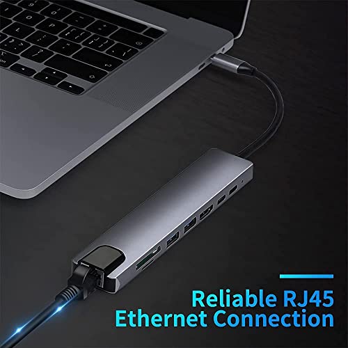 USB C Hub Ethernet Adapter, 8 in 1 USB-C Adapter with HDMI 4K 30Hz, LAN RJ45, 100W PD, SD/Micro SD, USB 3.0/2.0 for MacBook Pro/Air M1, iPad Pro/Air, Surface Pro 8 Docking Station