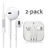 Earphones/Earbuds/Headphones with Stereo Mic&Remote Control for iPhone Samsung Compatible with 3.5 mm headphone [2-PACK] (White)