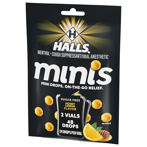 HALLS MINIS HONEY LEMON FLAVOR SUGAR FREE COUGH DROPS, 48 DROPS