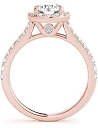 0.75 Carat Halo Round Cut Antique Diamond Bridal Ring and Band Set for Women | 14K Solid White Rose Yellow Gold