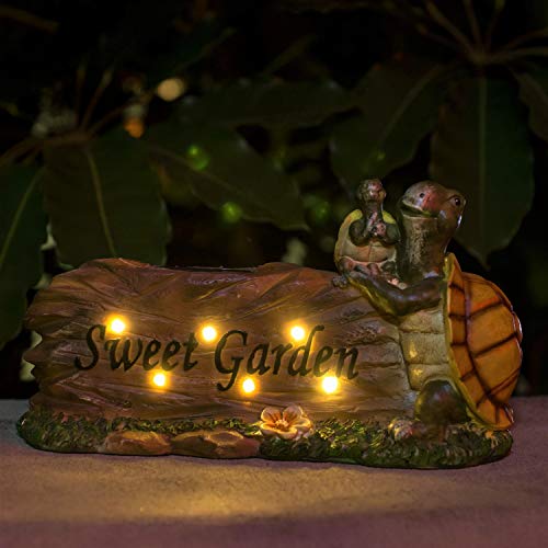 Excmark Garden Statue Figurine with Solar Powered LED Lights for Outdoor Garden Yard Decoration. Lawn Ornaments and Gardening Housewarming Gifts with Solar Animals. (Turtles)