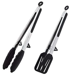 Kitchen Tongs with Resting Gadget, 12 Inch Spatula Tong, Stainless Steel Non-Stick Basic Cooking Tong, Suitable for…