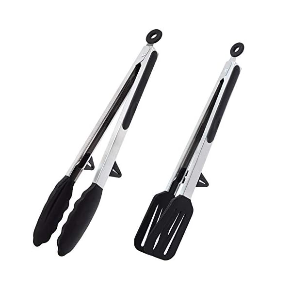 Kitchen-Tongs-with-Resting-Gadget-32cm-Spatula-Tong-33cm-Stainless-Steel-Non-Stick-Basic-Cooking-Tong-Suitable-for-Baking-Frying-Serving Kitchen Tongs with Resting Gadget, 12 Inch Spatula Tong, Stainless Steel Non-Stick Basic Cooking Tong, Suitable for…