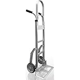 Heavy Duty Aluminum Hand Truck with Stair Climber | Ergonomic Double-Grip Handles & 8-Inch Hi Tech Rubber Wheels, 500lb Capac