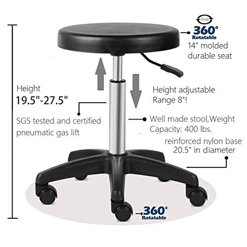 Kaleurrier Heavy Duty Stool with Wheels Hydraulic High Adjustable Height Swivel Rolling Work Drafting Anti-static Stool Chair for Lab Clinic Medical Salon Spa Office Massage Tattoo Shop Studio Home
