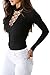 Rokiney Women Choker V Neck Lace Up Long Sleeve Ribbed Kintted Bodysuit Jumpsuit