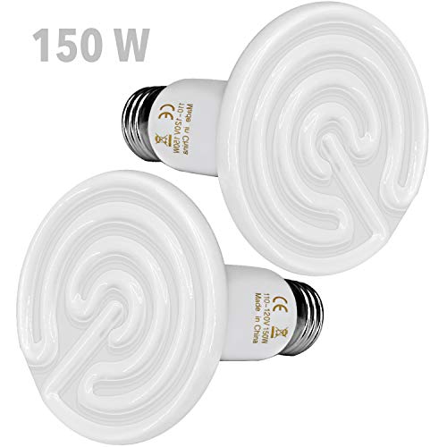 iLOVE Ceramic Heat Emitter 150W 2 Pack, Reptile Heat Lamp Bulbs for Lizard Turtle Snake Amphibian Pet, No Light Emitted Brooder Coop Heater