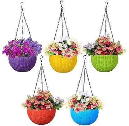 Round Flower Rattan Hanging Planter 2 PC Round Gamla Pot/Flower Hanging Pot with Chain