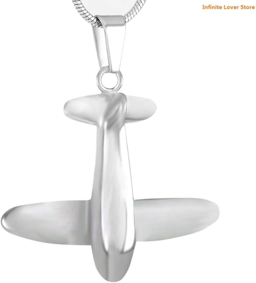 PicZhiwenture Pendant Chain Airplane Pendant Cremation Urn Necklace Memorial Keepsake Ashes Holder Stainless Steel Jewelry for Human Ashes