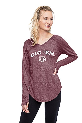 Elite Fan Shop Texas A&M Aggies Womens Vneck Long Sleeve Tshirt Maroon - S