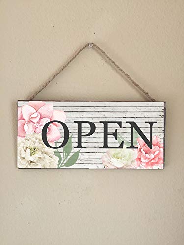 Reversible Open Closed Business Sign, Pretty Boutique Open Closed Sign, Boutique Signage, Rustic, Wooden Door Sign, Floral