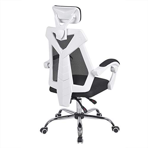 AuAg Gaming Chair Racing Office Chair High Back Computer Desk Chair PU Leather Gaming Chair Ergonomic Adjustable Swivel Gaming Chair-White (List Of Best Racing Games For Pc)