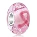 LovelyJewelry Sterling Silver Breast Cancer Awareness Pink Ribbon Murano Glass Charms Beads For Bracelet